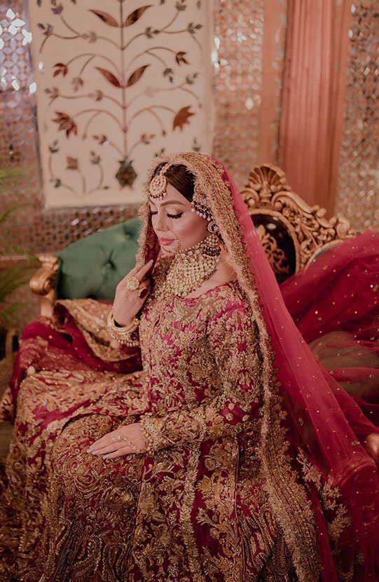 Pakistani Deep Maroon-Pink Zardozi Organza Lehenga (3-Piece) - Image 4