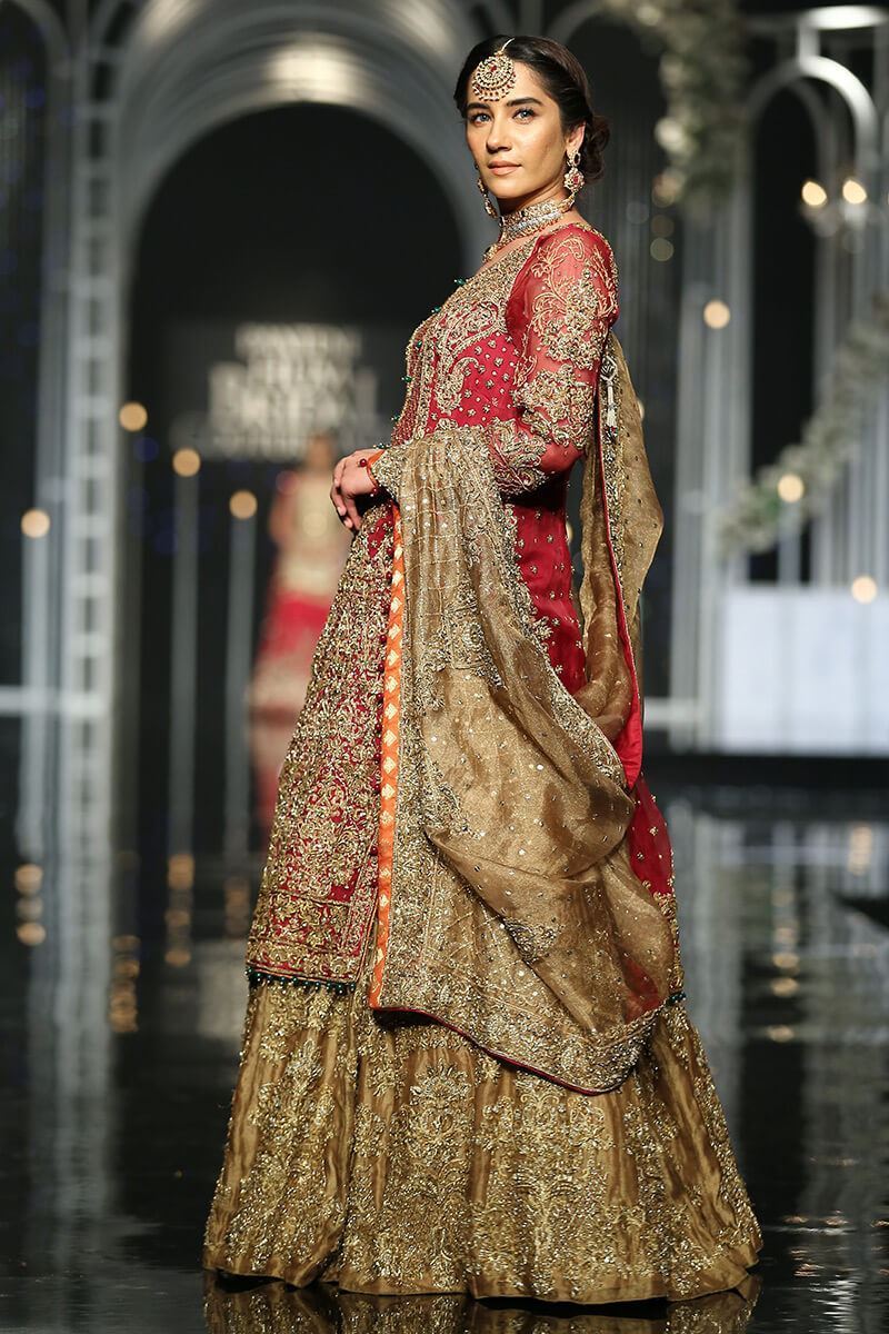 Maroon Zardozi Organza Bridal Lehenga (3-Piece) - Image 1