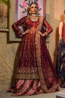 Pakistani Maroon Zardozi Organza Kalidaar Lehenga (3-Piece) - Image 2