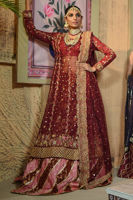 Pakistani Maroon Zardozi Organza Kalidaar Lehenga (3-Piece) - Image 3