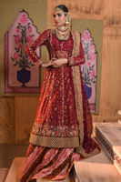 Pakistani Maroon Zardozi Organza Kalidaar Lehenga (3-Piece) - Image 4