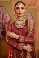 Pakistani Maroon Zardozi Organza Kalidaar Lehenga (3-Piece) - Image 7