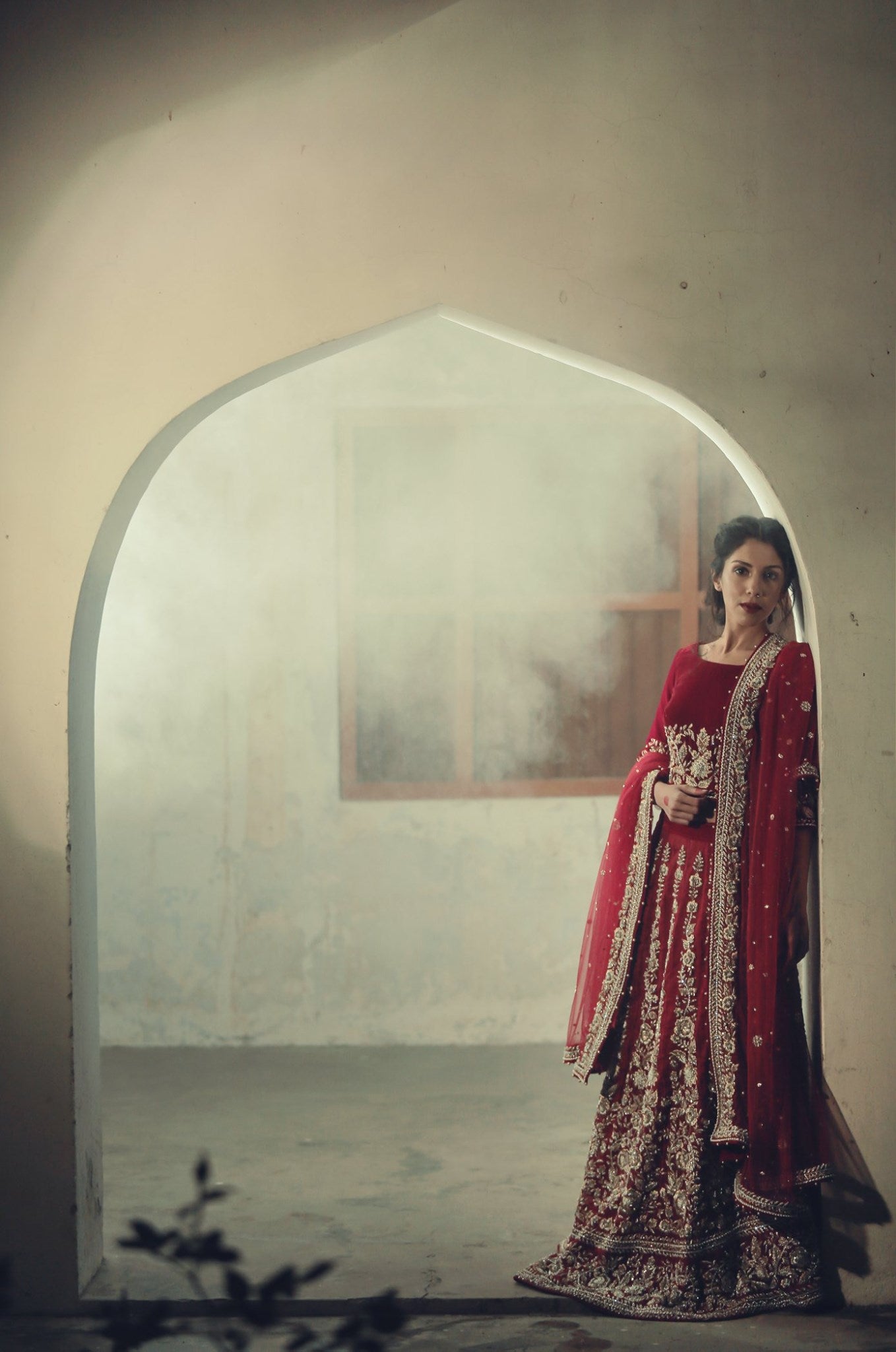 Burgundy Red Hand-Embellished Organza Bridal Lehenga (3-Piece) - Image 4