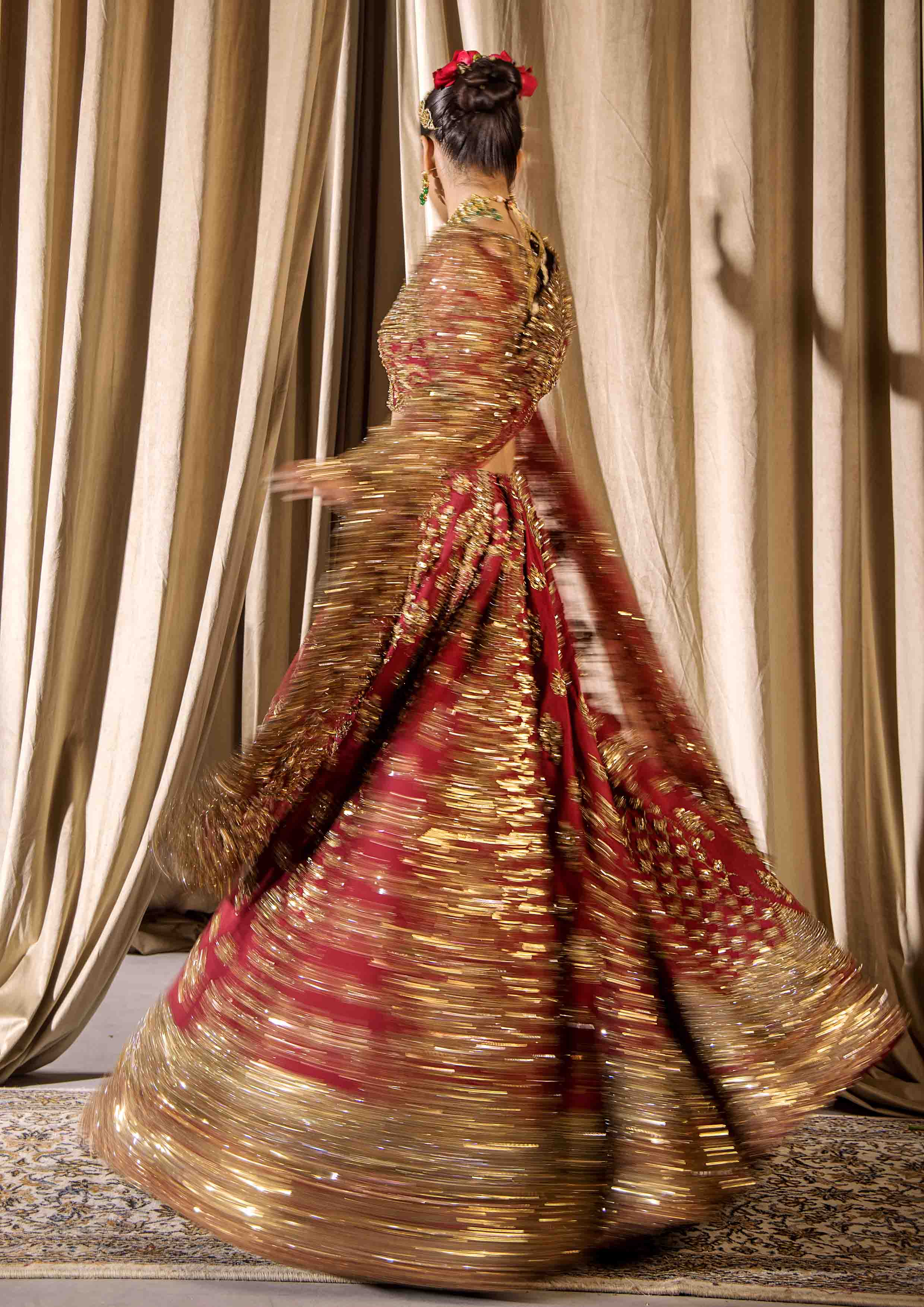 Fresh Maroon Embroidered Raw Silk Lehnga Choli (3-Piece) - Image 14