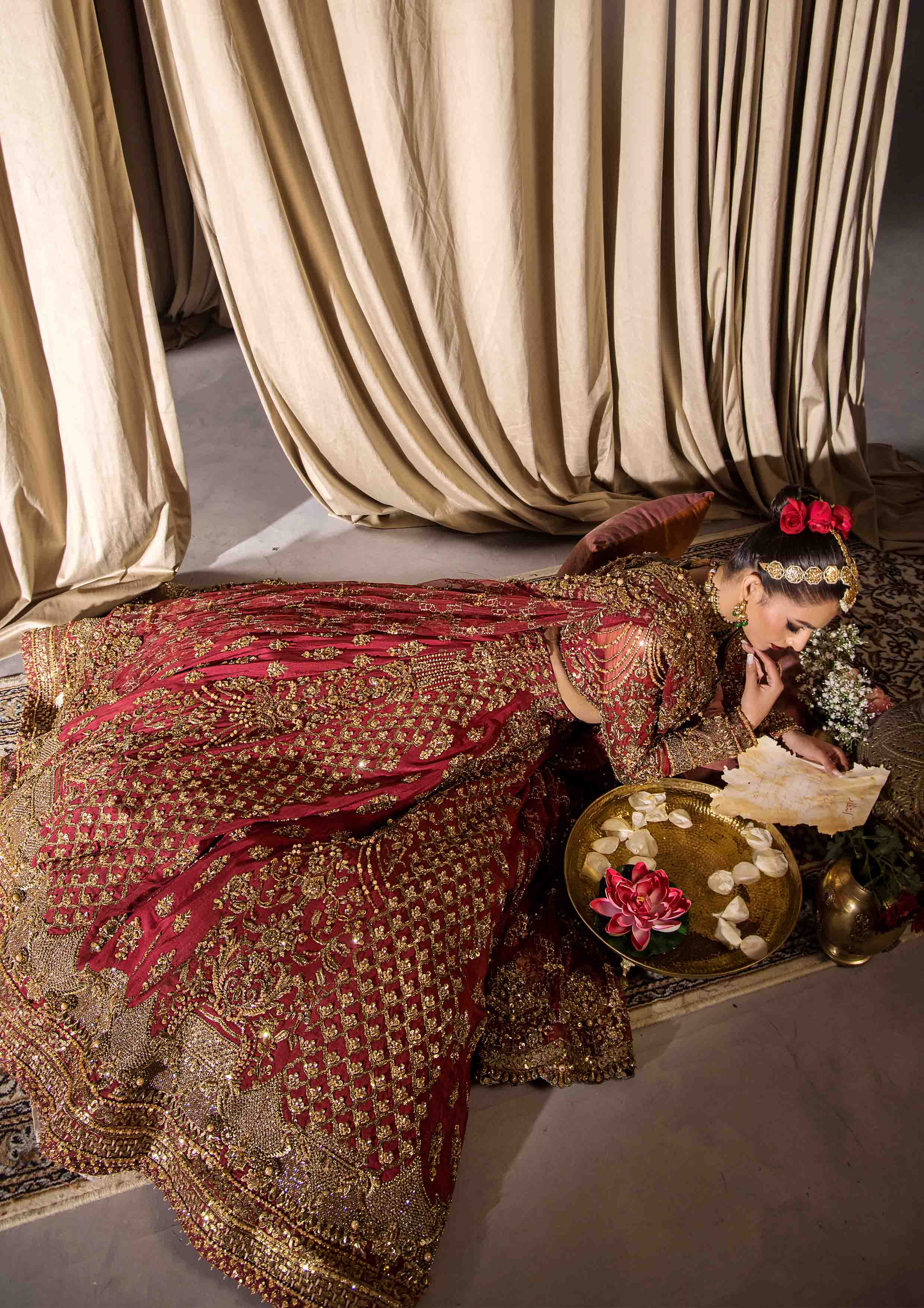 Fresh Maroon Embroidered Raw Silk Lehnga Choli (3-Piece) - Image 18