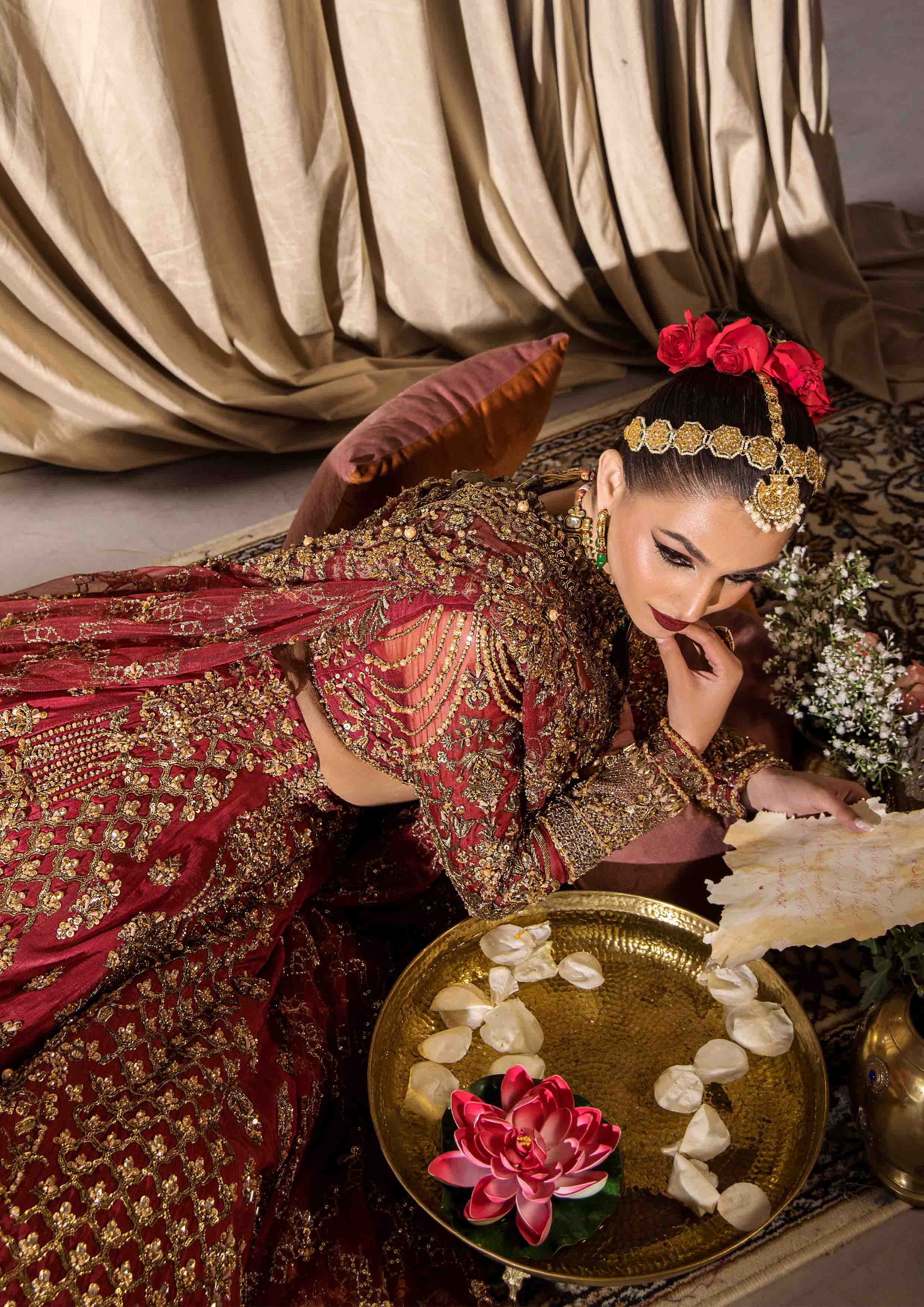 Fresh Maroon Embroidered Raw Silk Lehnga Choli (3-Piece) - Image 19