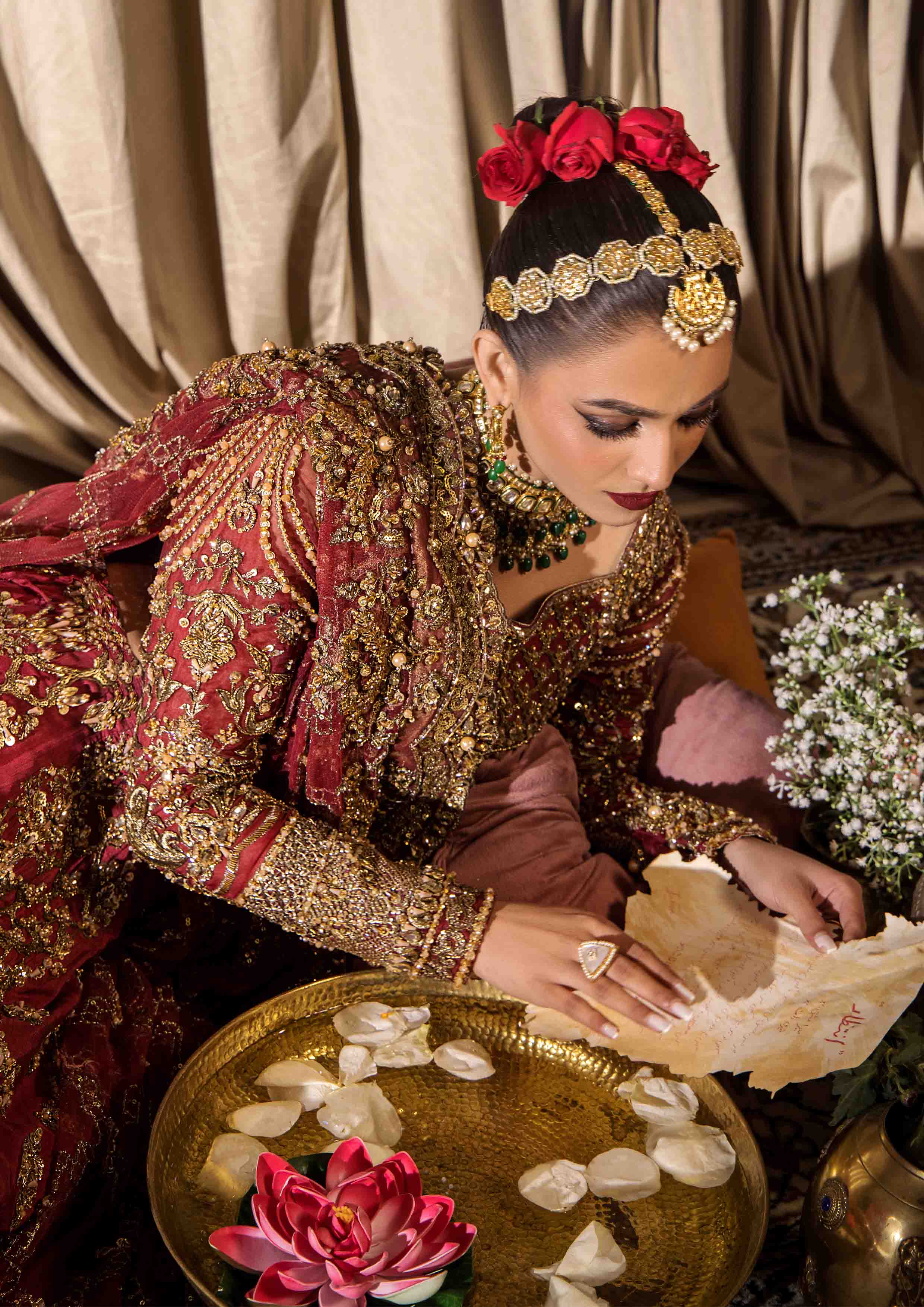 Fresh Maroon Embroidered Raw Silk Lehnga Choli (3-Piece) - Image 2