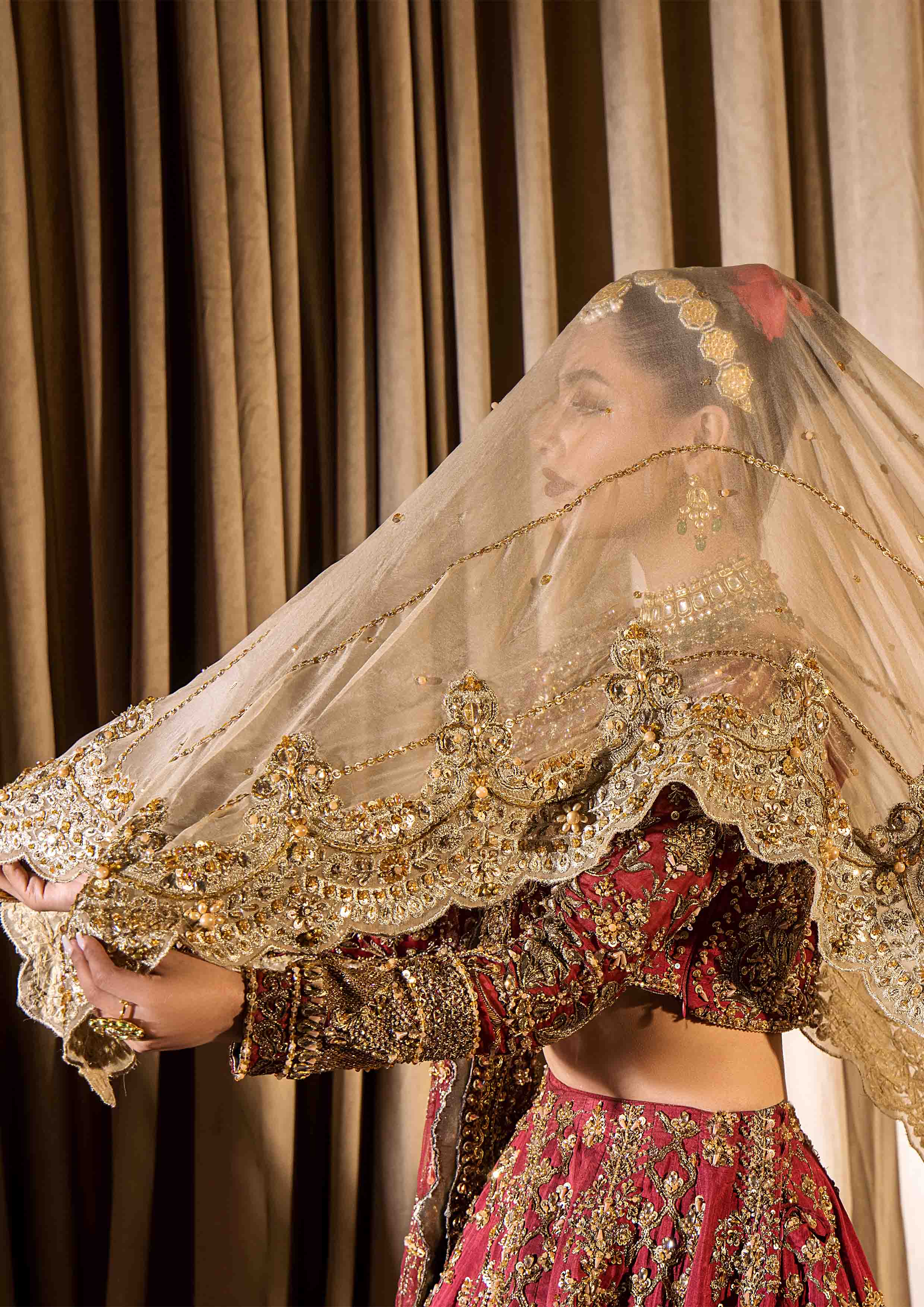 Fresh Maroon Embroidered Raw Silk Lehnga Choli (3-Piece) - Image 20