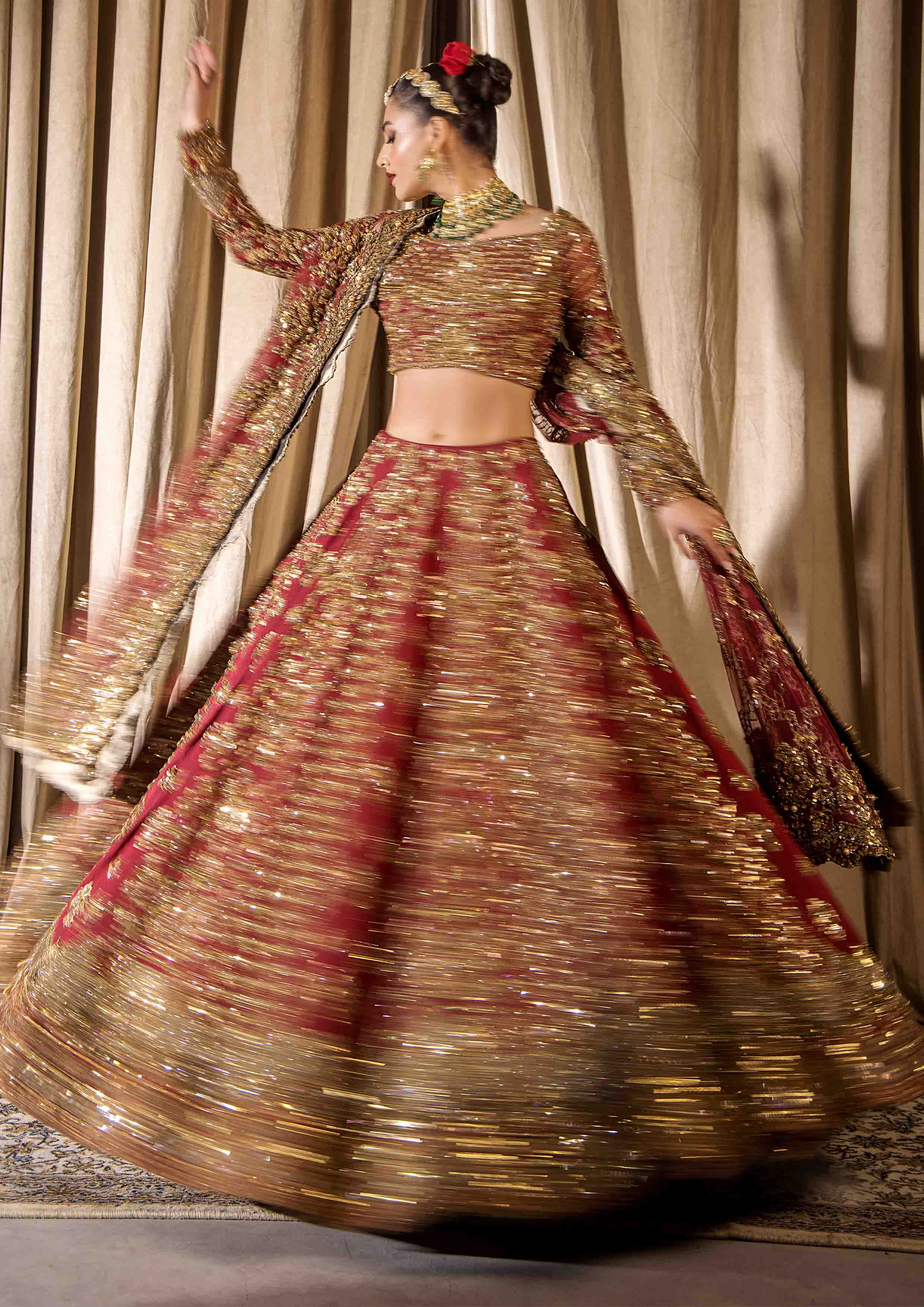 Fresh Maroon Embroidered Raw Silk Lehnga Choli (3-Piece) - Image 21