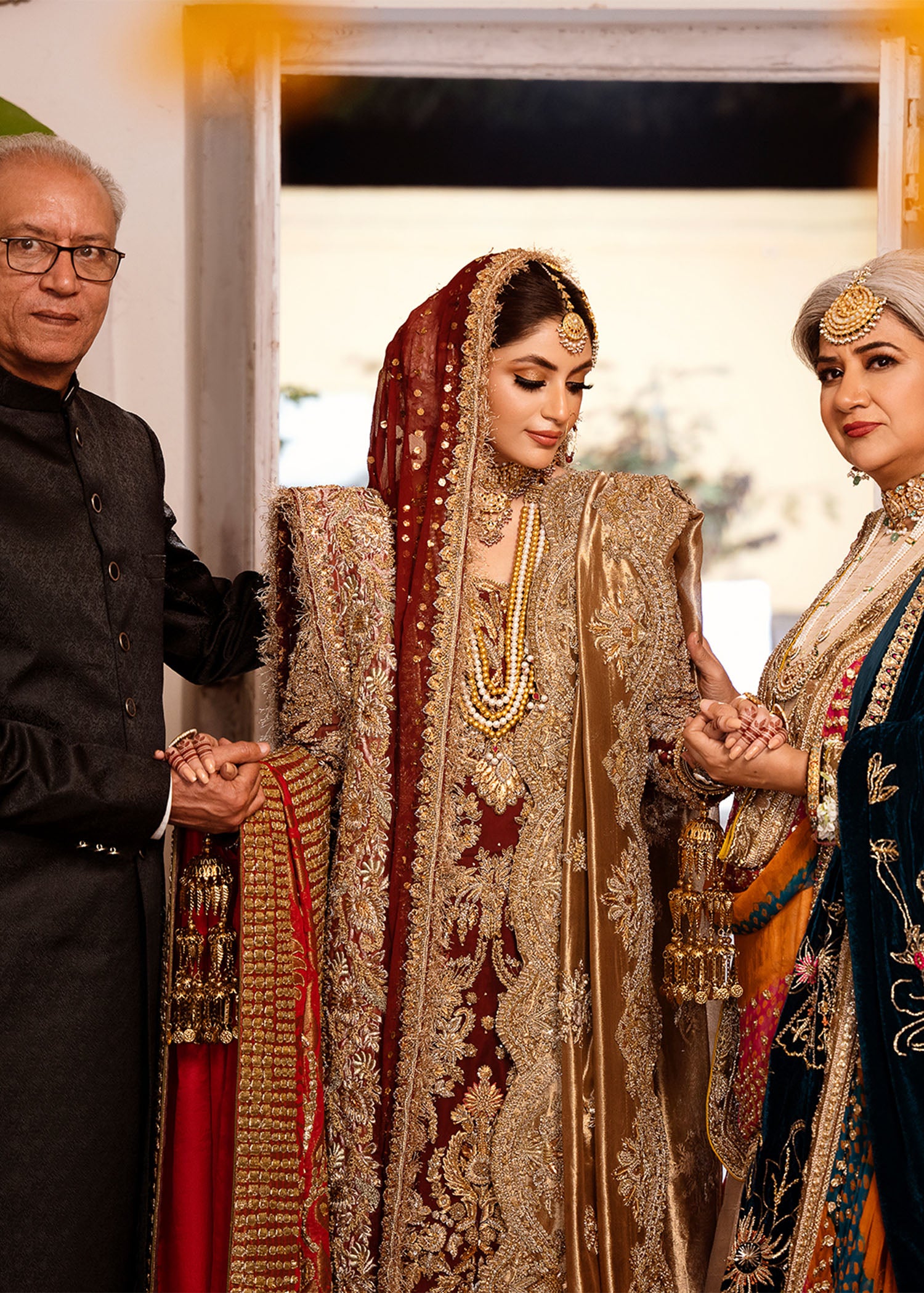 Pakistani Maroon Gold Embroidered Chiffon Khamkhaab Farshi Lehenga (3-Piece) - Image 8