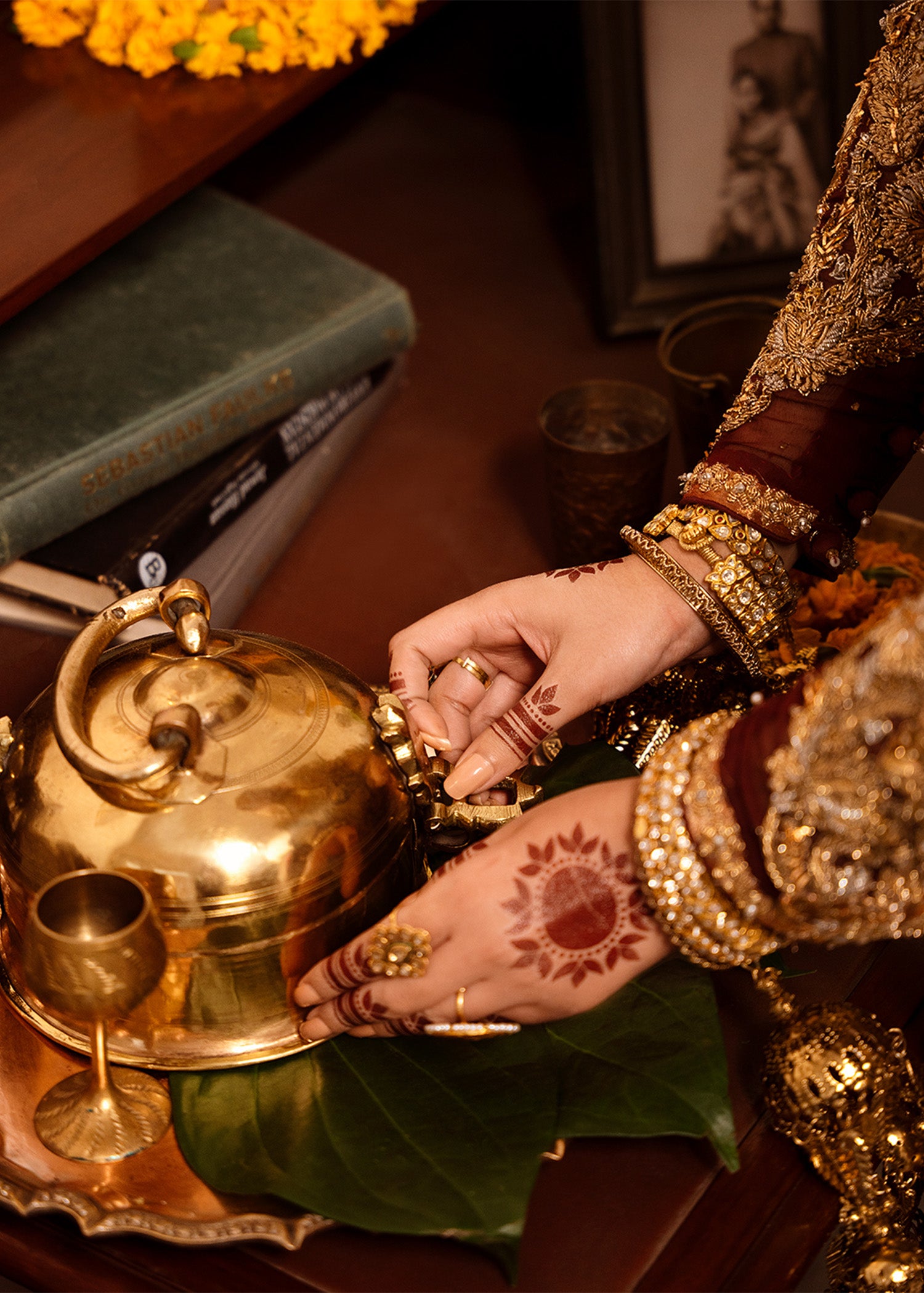 Pakistani Maroon Gold Embroidered Chiffon Khamkhaab Farshi Lehenga (3-Piece) - Image 9