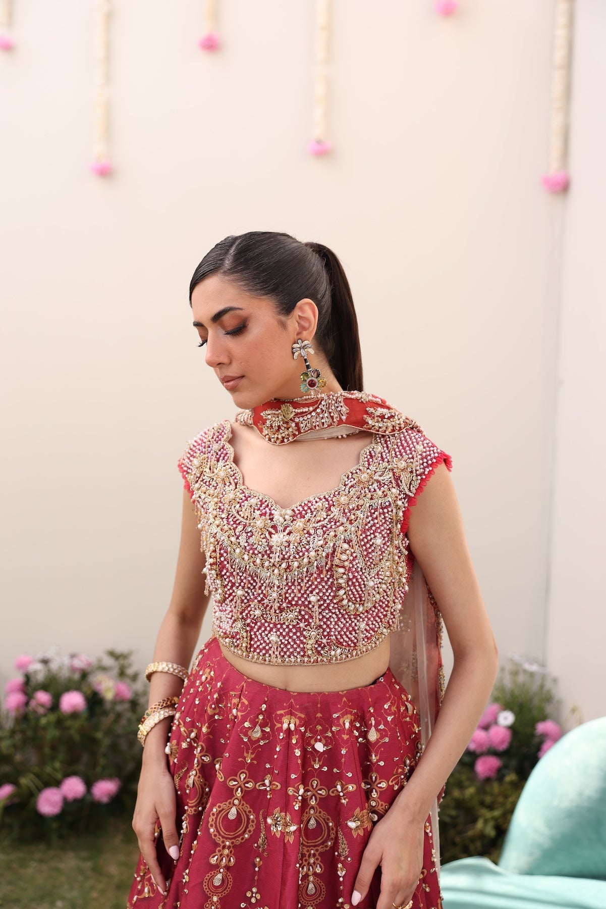 Maroon Golden Threadwork Raw Silk Lehnga Choli (3-Piece) - Image 10