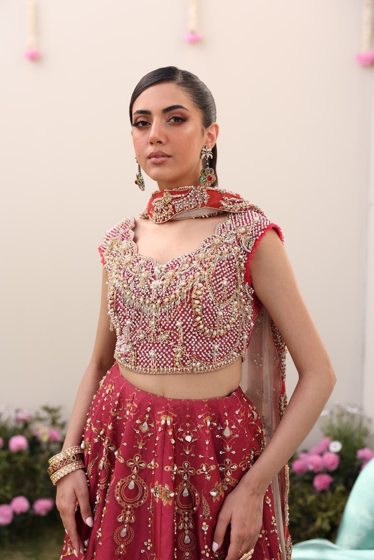 Maroon Golden Threadwork Raw Silk Lehnga Choli (3-Piece) - Image 3