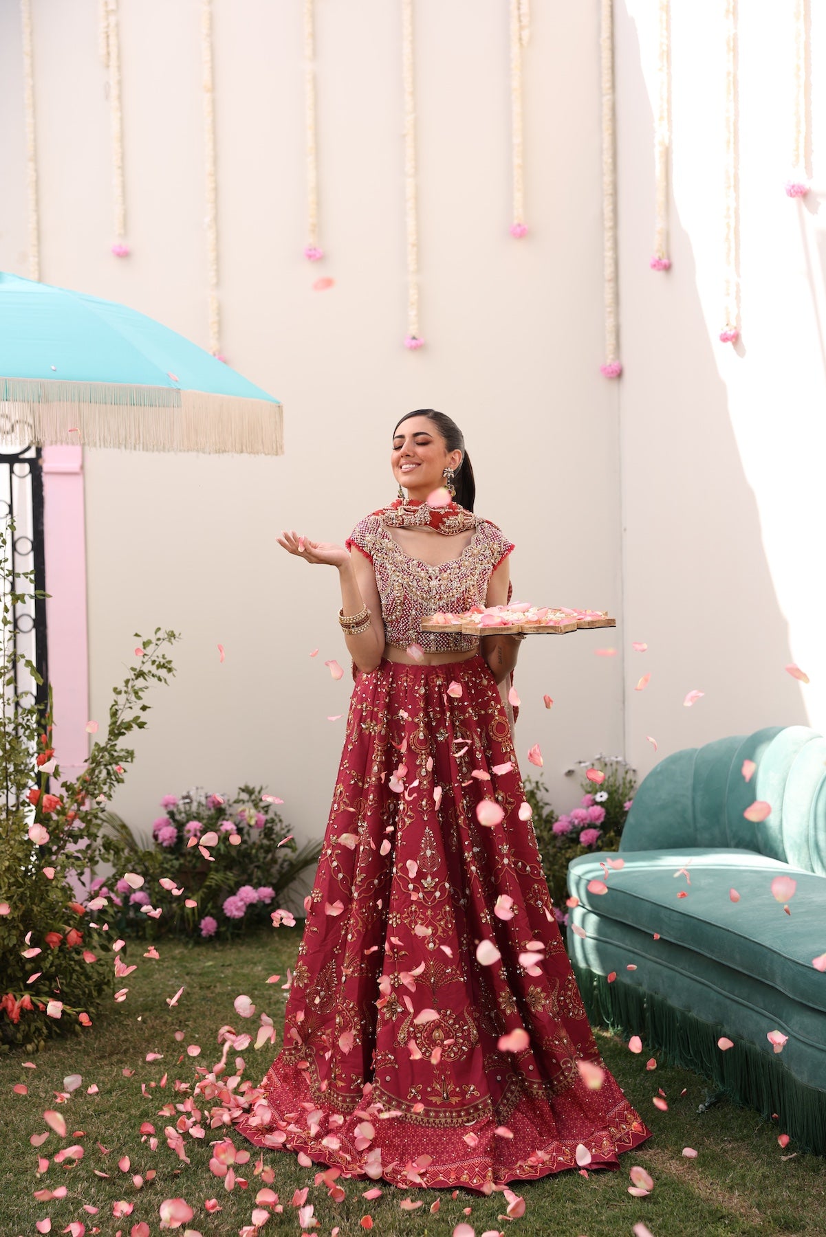 Maroon Golden Threadwork Raw Silk Lehnga Choli (3-Piece) - Image 4