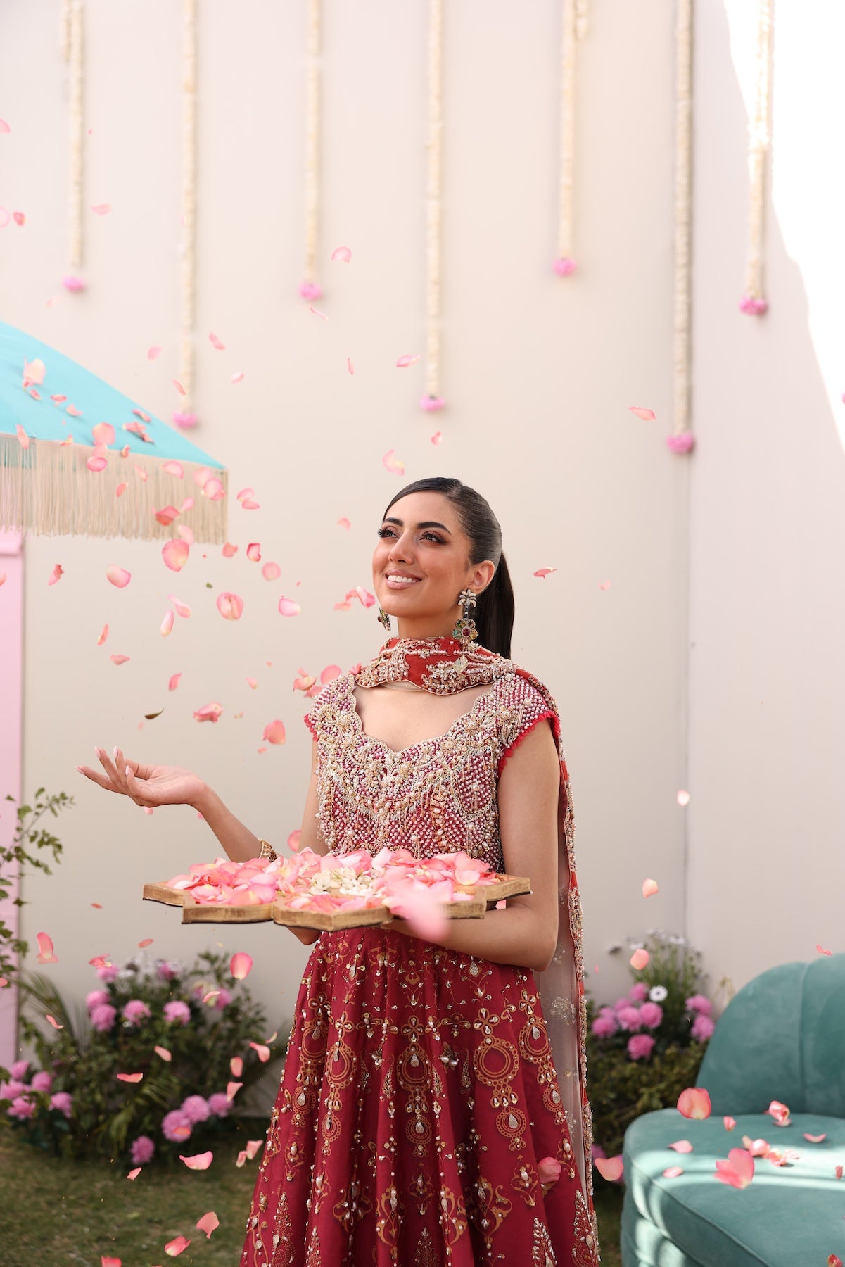 Maroon Golden Threadwork Raw Silk Lehnga Choli (3-Piece) - Image 5