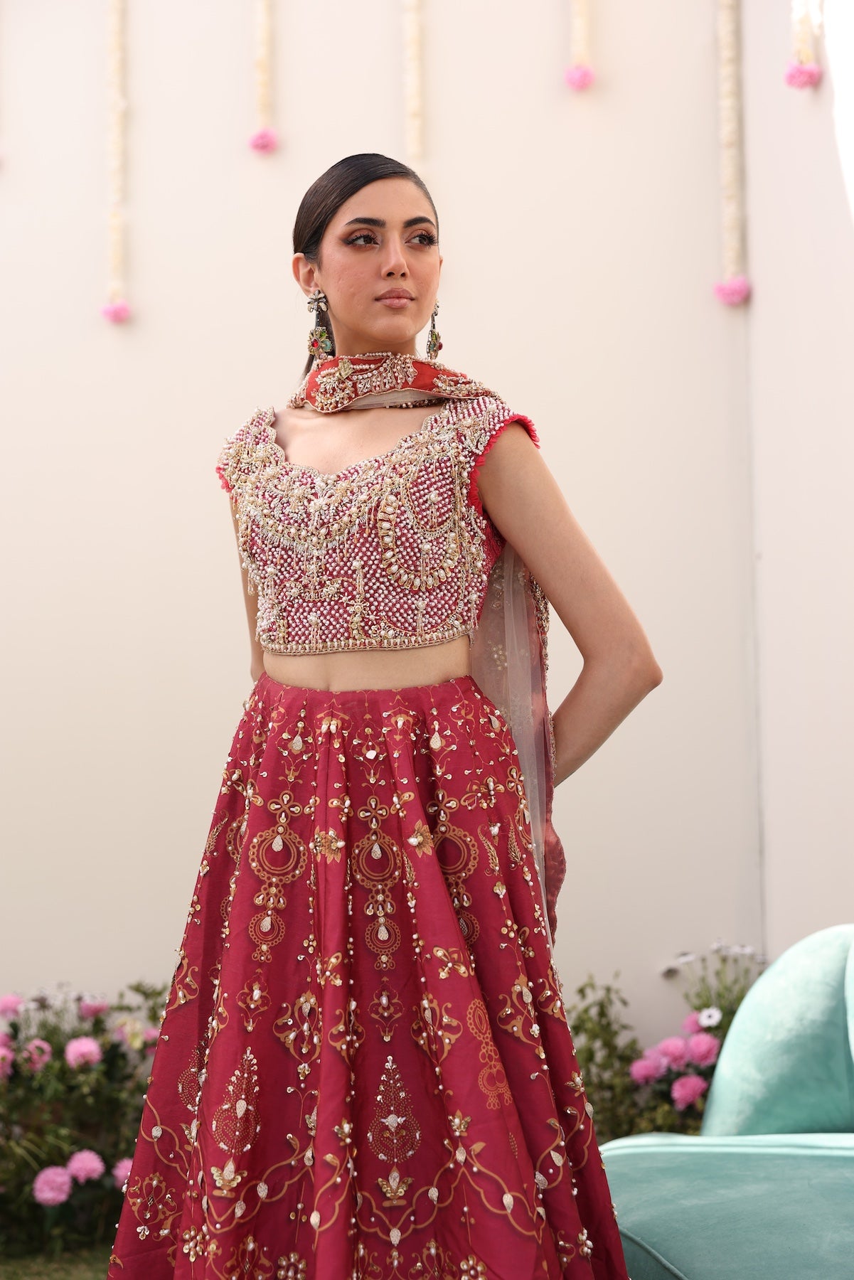 Maroon Golden Threadwork Raw Silk Lehnga Choli (3-Piece) - Image 7