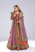 Pakistani Rust Embroidered Raw Silk Bridal Lehenga (3-Piece) - Image 1