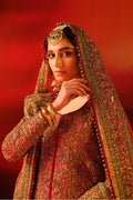 Pakistani Rust Embroidered Raw Silk Bridal Lehenga (3-Piece) - Image 10