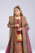 Pakistani Rust Embroidered Raw Silk Bridal Lehenga (3-Piece) - Image 4