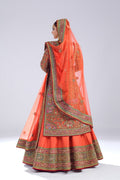 Pakistani Rust Embroidered Raw Silk Bridal Lehenga (3-Piece) - Image 7