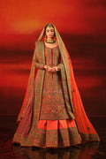 Pakistani Rust Embroidered Raw Silk Bridal Lehenga (3-Piece) - Image 9