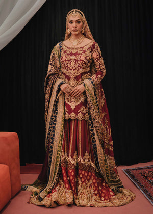 Maroon Embellished Raw Silk Bridal Farshi (3-Piece) - Image 2