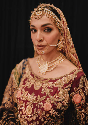 Maroon Embellished Raw Silk Bridal Farshi (3-Piece) - Image 3