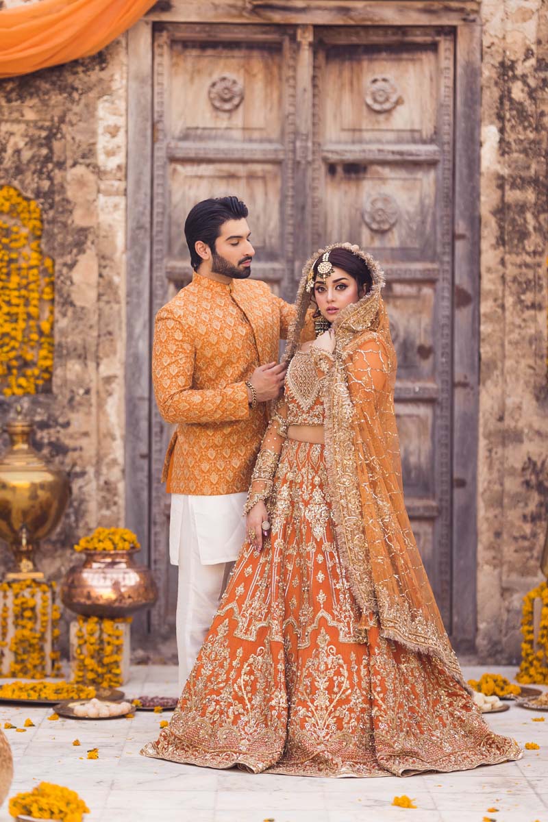 Rust Embellished Raw Silk Lehenga (3-Piece) - Image 4