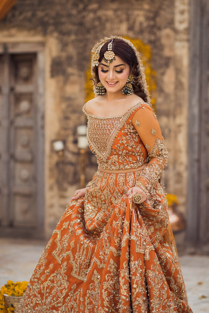 Rust Embellished Raw Silk Lehenga (3-Piece) - Image 6