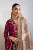Burgundy Embroidered Raw Silk Jacket with Gold Tissue Lehenga (3-Piece) - Image 3