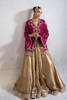 Burgundy Embroidered Raw Silk Jacket with Gold Tissue Lehenga (3-Piece) - Image 6