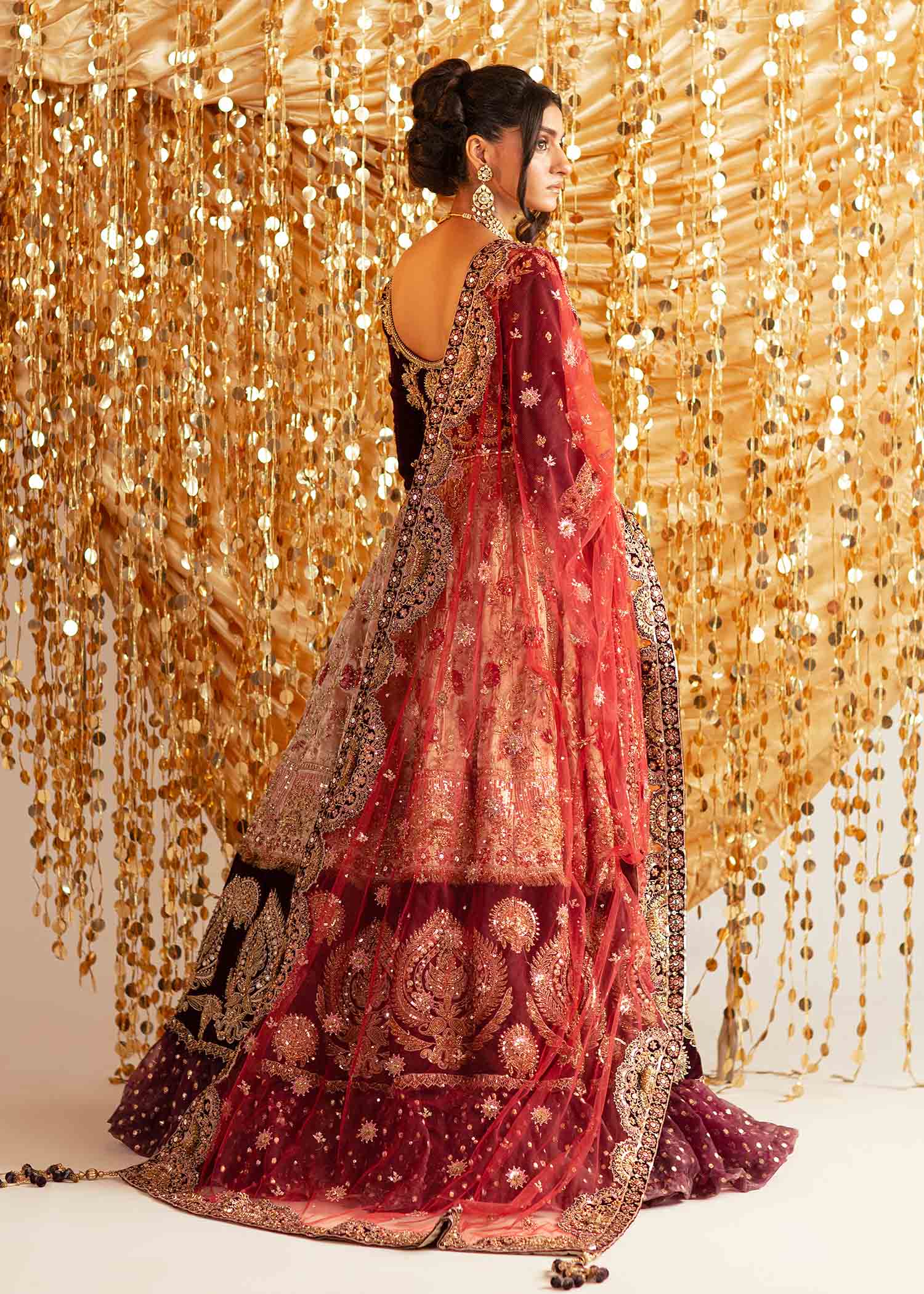 Royal Maroon Zardozi Raw Silk Bridal Lehenga (3-Piece) - Image 5