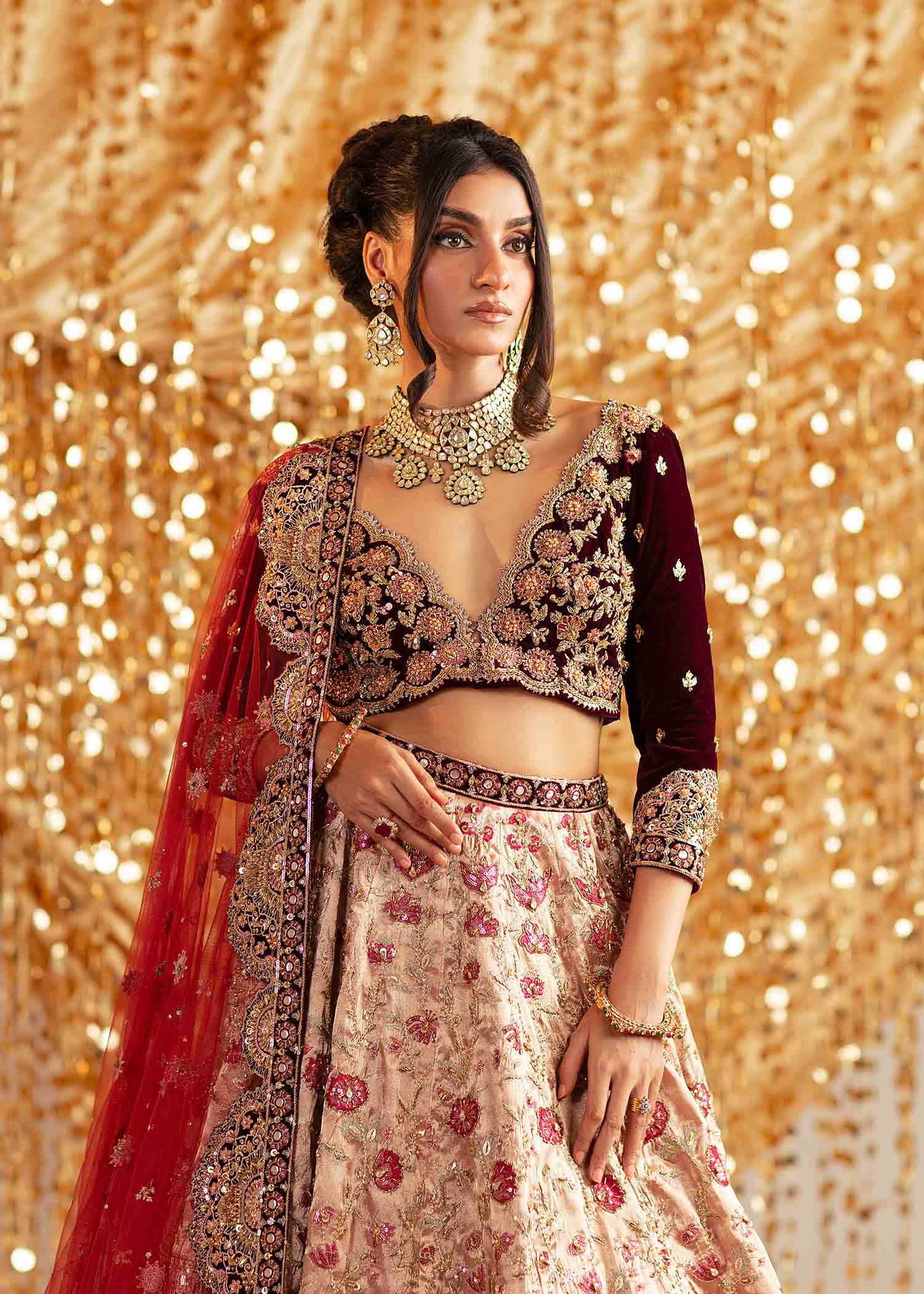 Royal Maroon Zardozi Raw Silk Bridal Lehenga (3-Piece) - Image 7