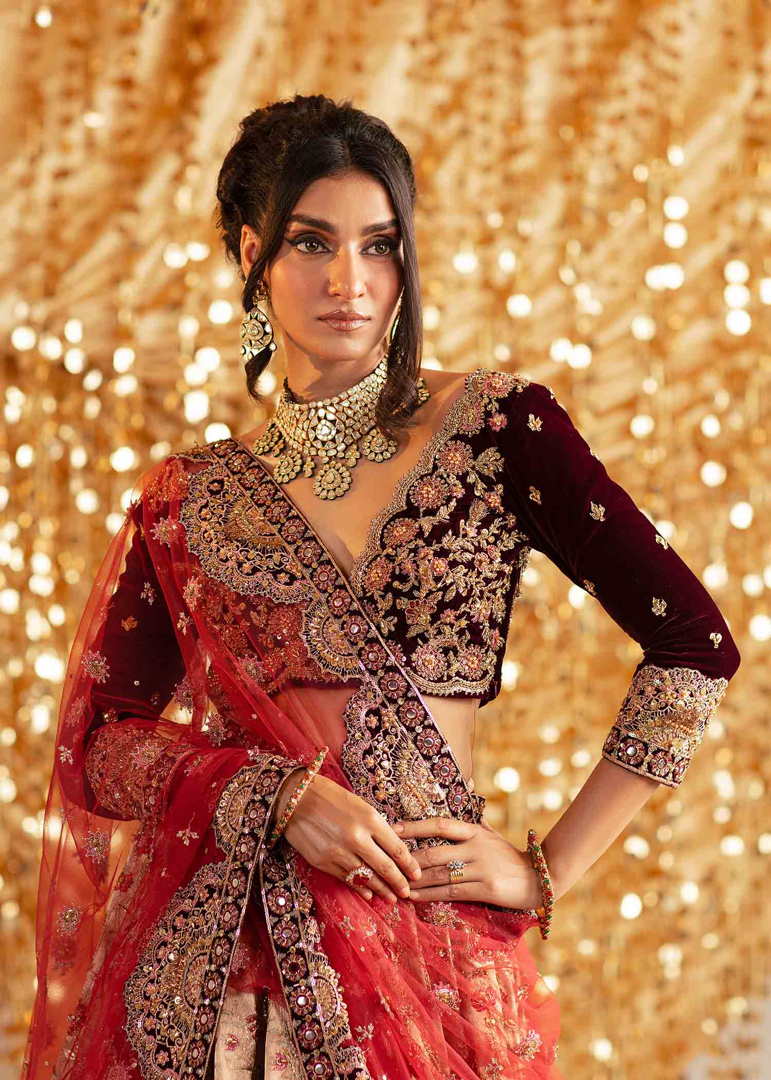 Royal Maroon Zardozi Raw Silk Bridal Lehenga (3-Piece) - Image 8