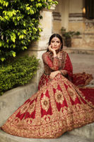 Reddish Maroon Zardozi Raw Silk Lehenga (3-Piece) - Image 5