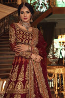 Pakistani Maroon Zardozi Raw Silk Lehenga (3-Piece) - Image 3