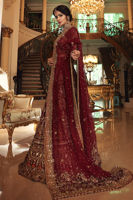 Pakistani Maroon Zardozi Raw Silk Lehenga (3-Piece) - Image 4