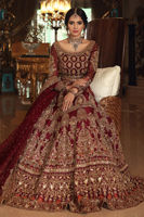 Pakistani Maroon Zardozi Raw Silk Lehenga (3-Piece) - Image 5