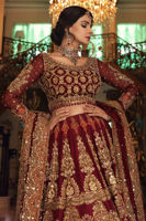 Pakistani Maroon Zardozi Raw Silk Lehenga (3-Piece) - Image 6
