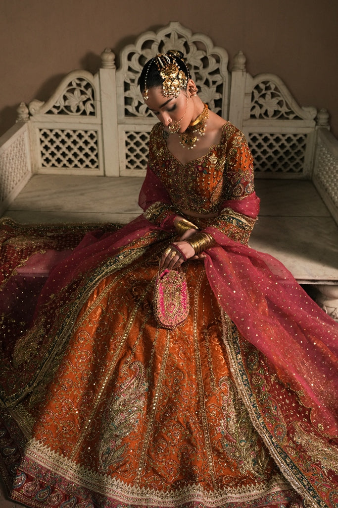 Rust Embroidered Raw Silk & Kamkhaab Lehenga Choli (3-Piece) - Image 4