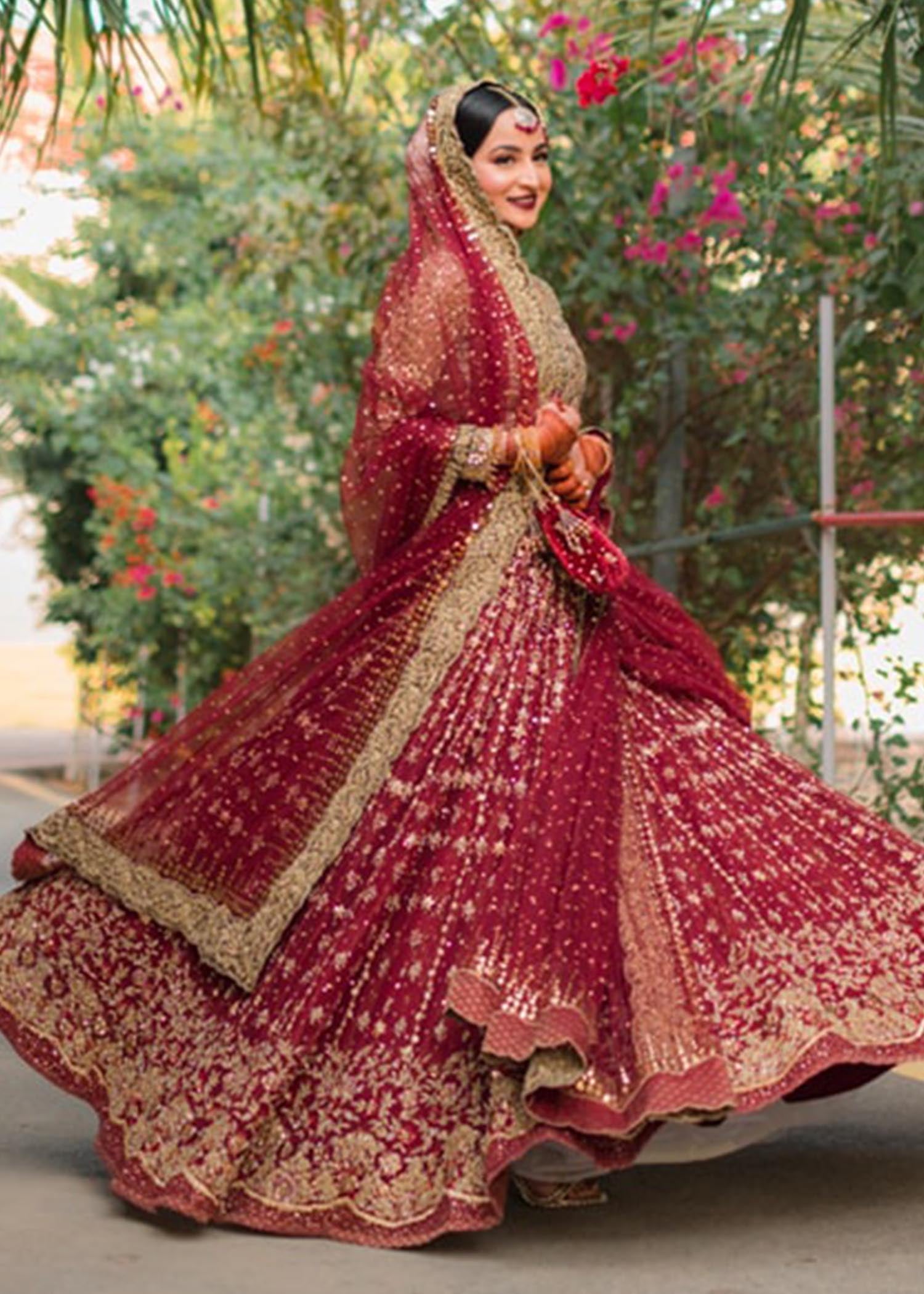 Deep Maroon Zardozi Raw Silk Bridal Lehenga (3-Piece) - Image 7