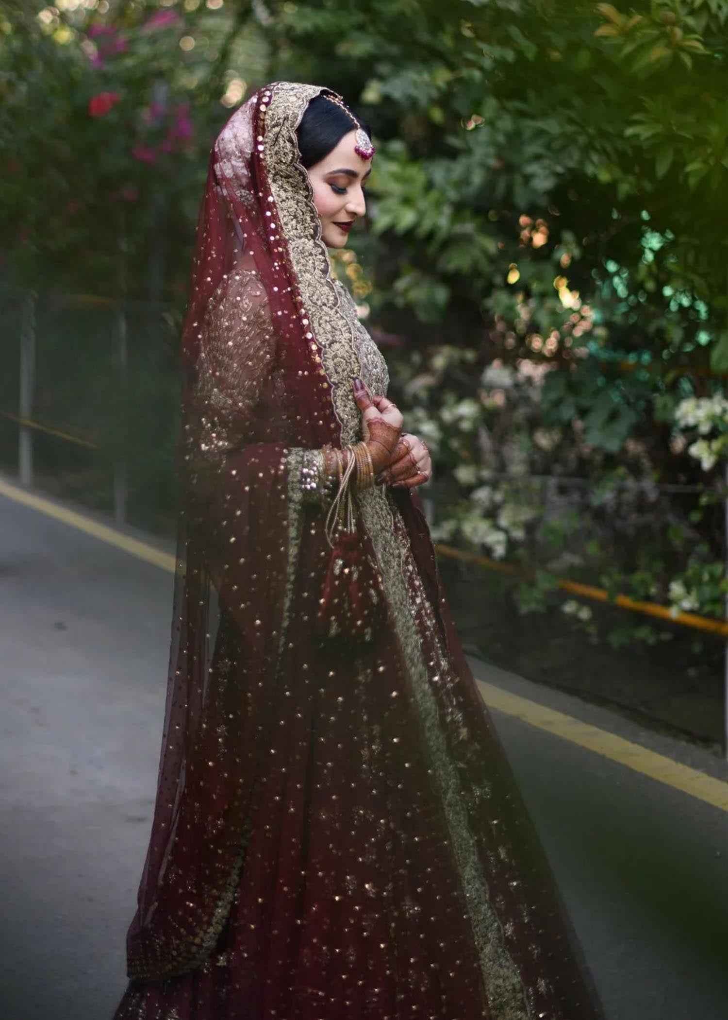 Deep Maroon Zardozi Raw Silk Bridal Lehenga (3-Piece) - Image 8