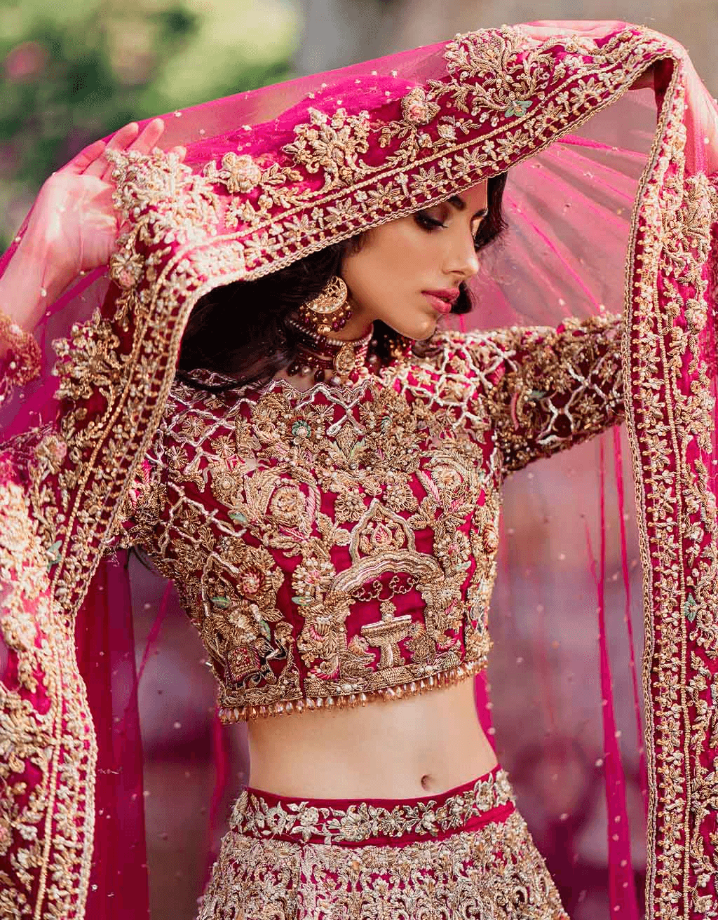 Maroon Red Embroidered Raw Silk Bridal Lehenga Choli (3-Piece) - Image 2