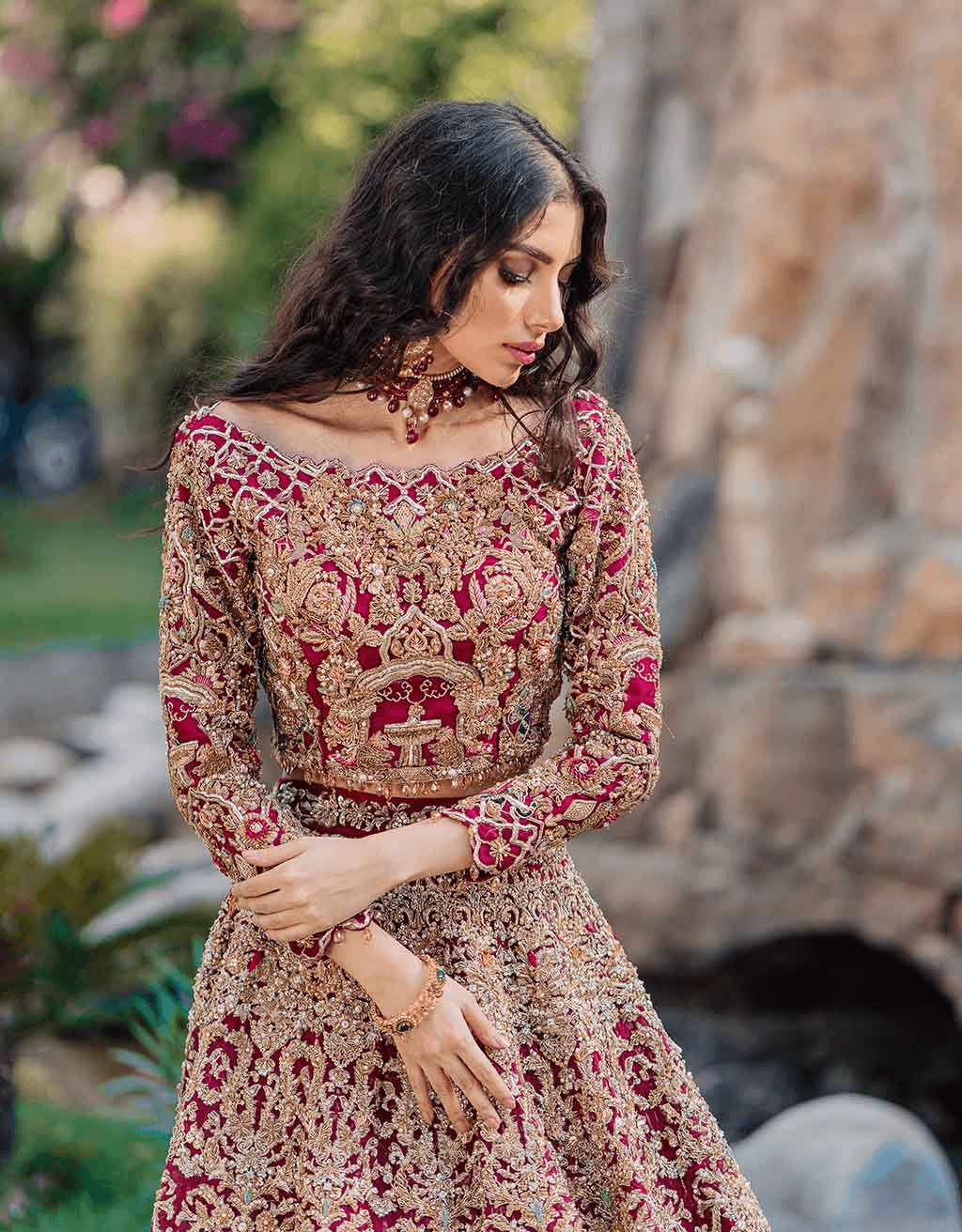 Maroon Red Embroidered Raw Silk Bridal Lehenga Choli (3-Piece) - Image 3