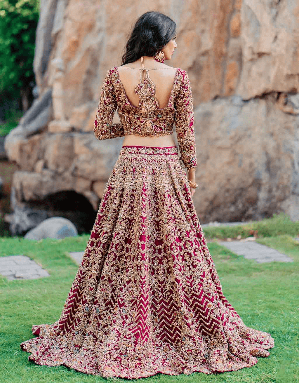 Maroon Red Embroidered Raw Silk Bridal Lehenga Choli (3-Piece) - Image 4