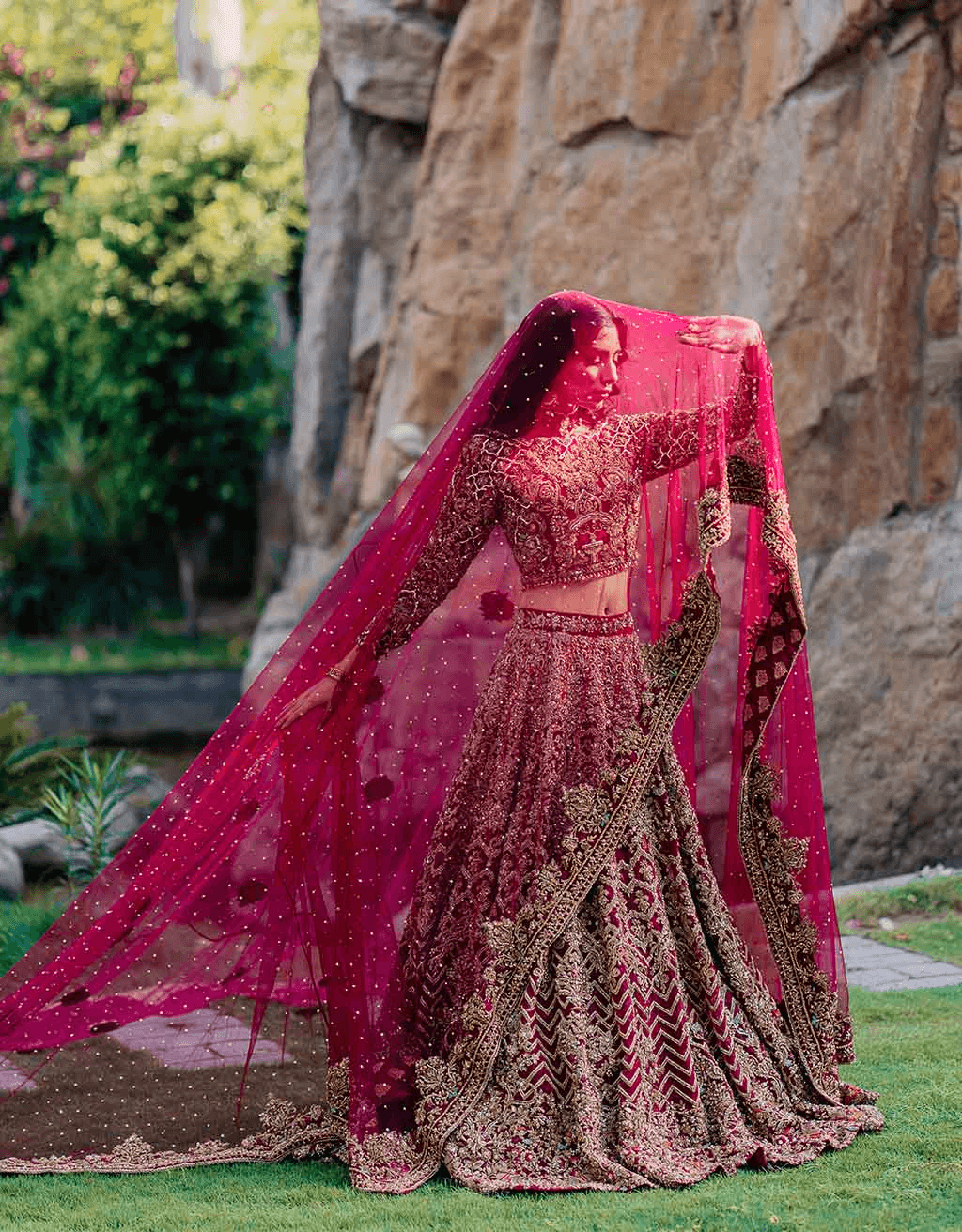 Maroon Red Embroidered Raw Silk Bridal Lehenga Choli (3-Piece) - Image 6