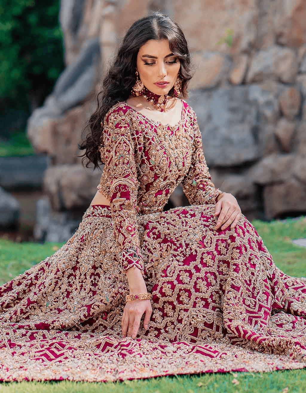 Maroon Red Embroidered Raw Silk Bridal Lehenga Choli (3-Piece) - Image 7