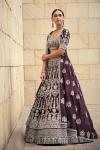 Indian Wine Zardozi Raw Silk Lehenga Set (3-Piece) - Image 1