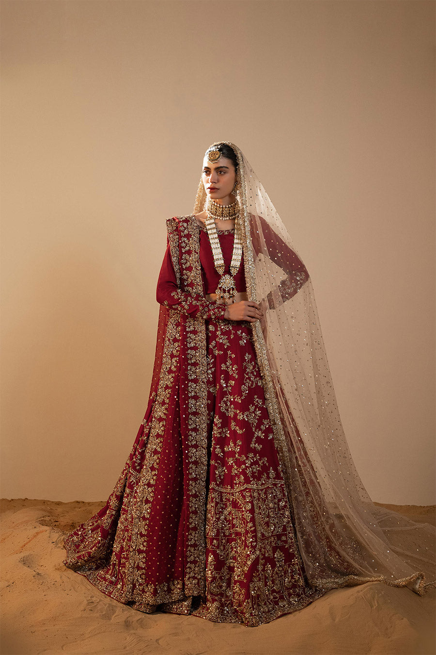 Maroon Zardozi Mokaish Raw Silk Lehenga Choli (3-Piece) - Image 2