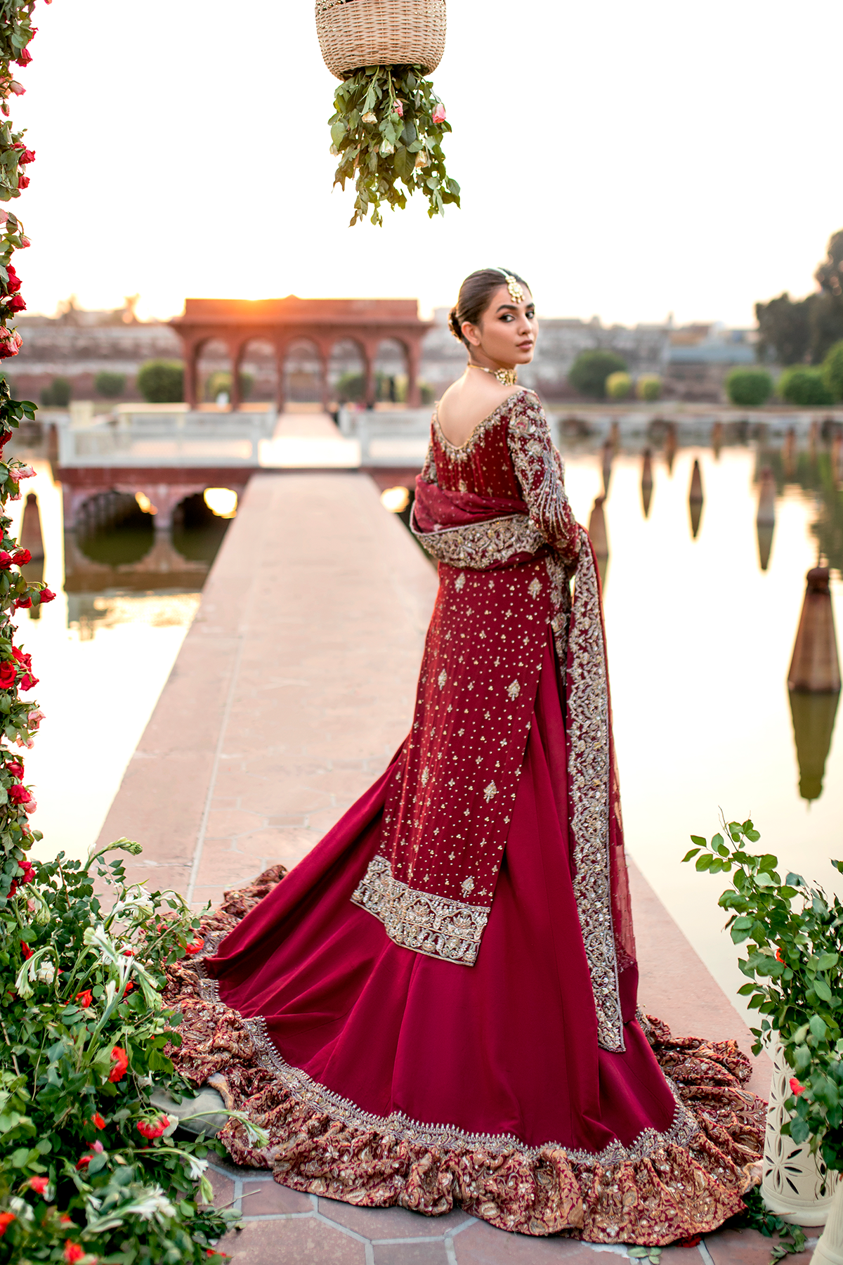 Maroon Zardozi Khadi Net Bridal Lehenga (3-Piece) - Image 2